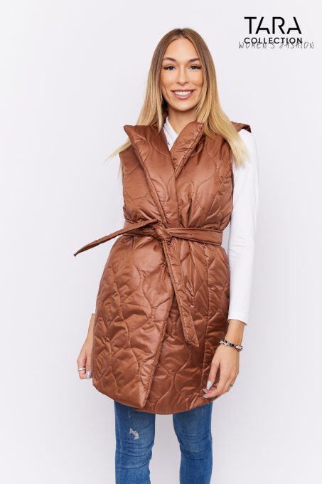 KATERYNA Long quilted down gilet (brown)