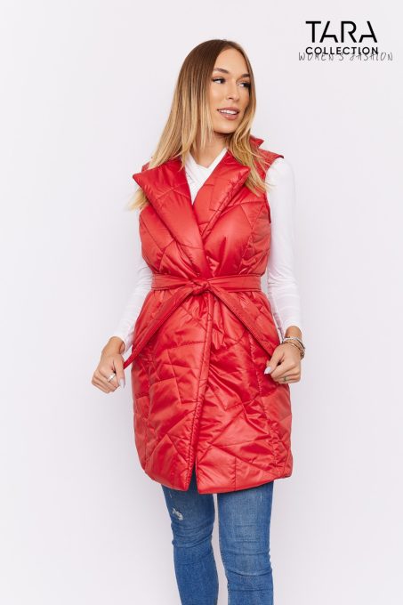 KATERYNA Long quilted down gilet (red)