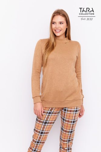 FALLHigh-neck oversized knit tunic (light brown)