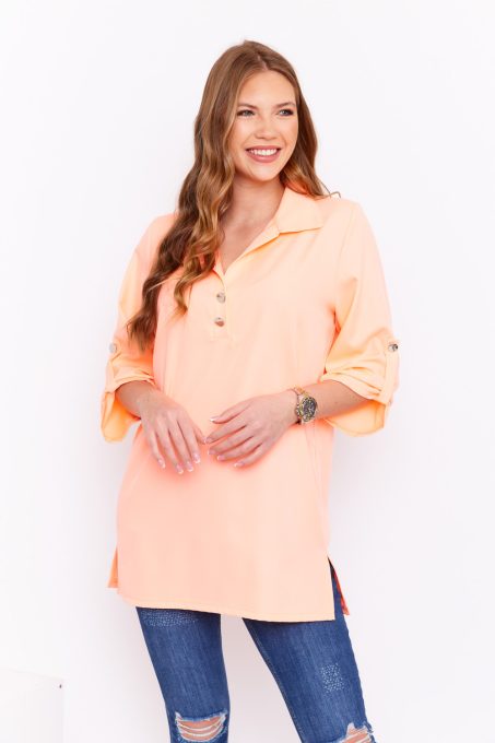 HENRIETT Collared and pleated oversized tunic with buttons