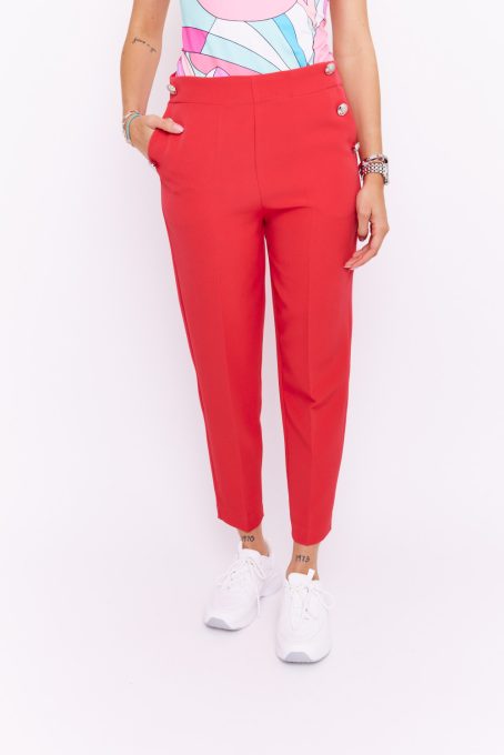 Ginevra női nadrág, egyenes szárú fazon, gombokkal és zsebekkel,piros,M, Tara x Viktori, Curve Fashion