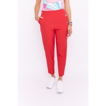   Ginevra női nadrág, egyenes szárú fazon, gombokkal és zsebekkel,piros,L, Tara x Viktori, Curve Fashion