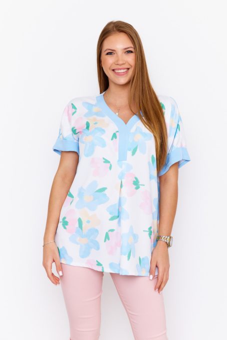 Odessa női tunika, V-nyakú oversized, bővebb tunika hajtással az elején,mintás,M, Tara x Viktori, Curve Fashion