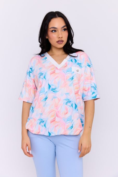 Rami women's tunic, oversized V-nec tunic with a button, Tara x Viktori, Curve Fashion