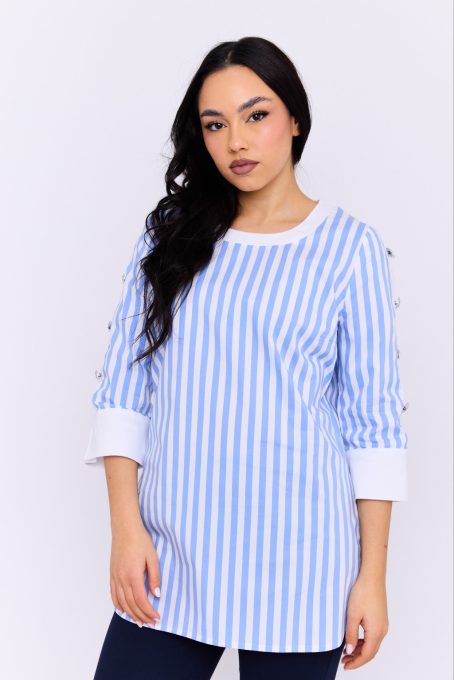 Portio women's tunic with split sleeves, vertical panel, and button embellishment