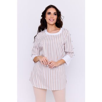   Portio women's tunic with split sleeves, vertical panel, and button embellishment