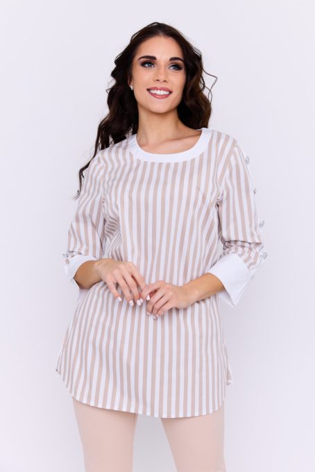 Portio women's tunic with split sleeves, vertical panel, and button embellishment