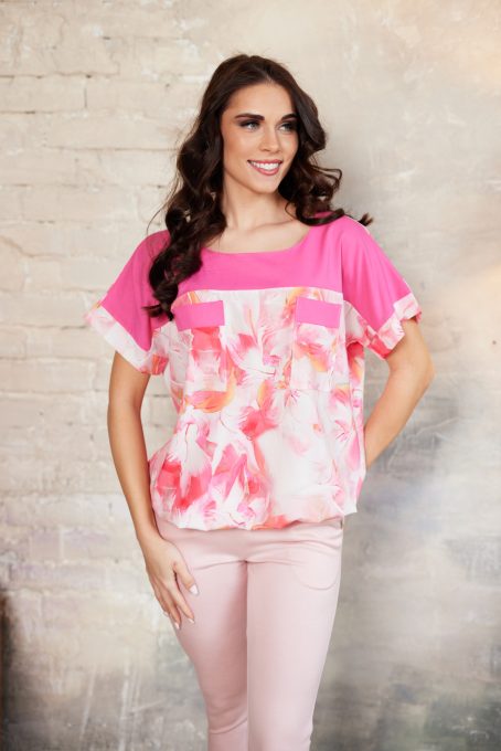 Kyda women's tunic with T-shaped sleeves, pocket details and elastic hem