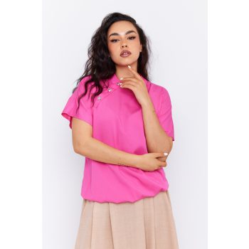   AYLA jobb oldalt gombos, állógalléros, gumis aljú blúz,pink,M,Tara X Viktori,Curve