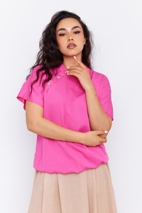 AYLA jobb oldalt gombos, állógalléros, gumis aljú blúz,pink,M,Tara X Viktori,Curve