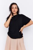 AYLA jobb oldalt gombos, állógalléros, gumis aljú blúz,fekete,M,Tara X Viktori,Curve