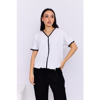   BRENDA női passzés blúz kontrasztos szegéllyel,fehér,L,Tara X Viktori,Curve