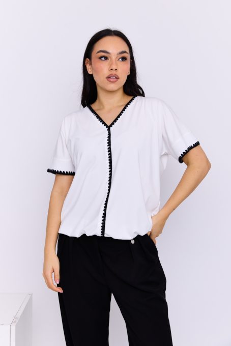 BRENDA női passzés blúz kontrasztos szegéllyel,fehér,L,Tara X Viktori,Curve