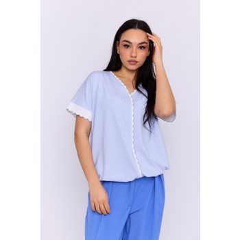   BRENDA női passzés blúz kontrasztos szegéllyel,világoskék,M,Tara X Viktori,Curve