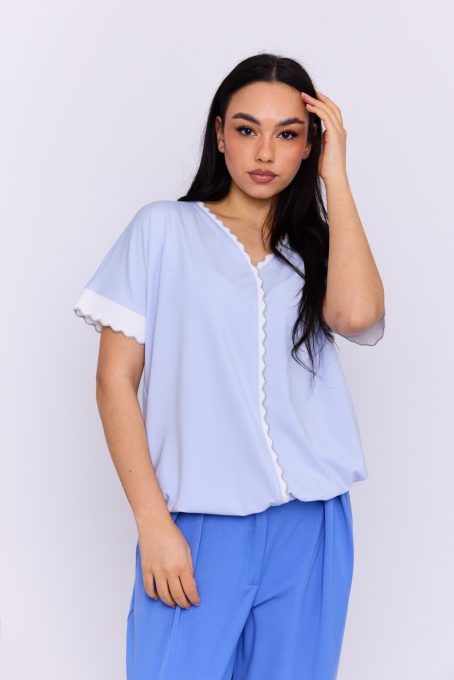 BRENDA női passzés blúz kontrasztos szegéllyel,világoskék,L,Tara X Viktori,Curve