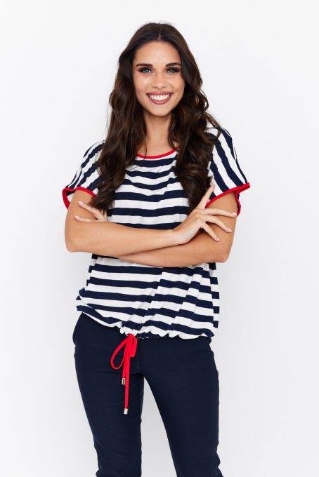 MILDA crew neck tunic with satin trim and adjustable waist tie