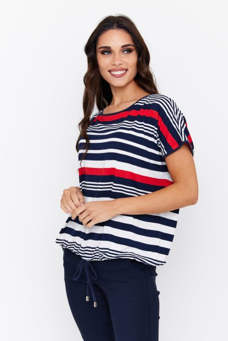 MILDA crew neck tunic with satin trim and adjustable waist tie