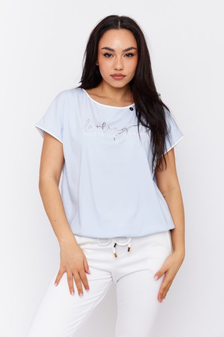 MILDA crew neck tunic with satin trim and adjustable waist tie