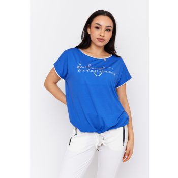   MILDA crew neck tunic with satin trim and adjustable waist tie