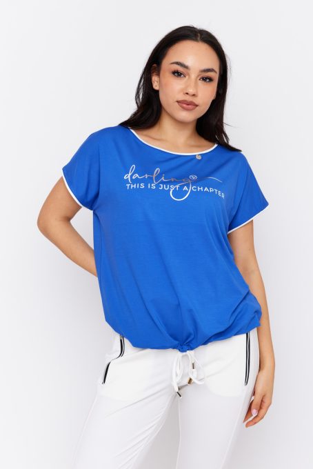 MILDA crew neck tunic with satin trim and adjustable waist tie