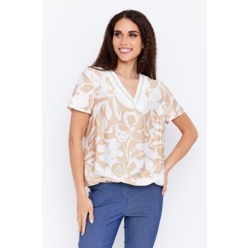   Helen Women’s V-Neck Elastic Hem Blouse – Short Sleeve Top