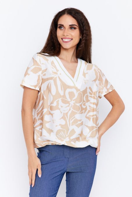 Helen Women’s V-Neck Elastic Hem Blouse – Short Sleeve Top