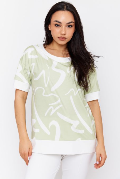 BERTINA women’s short-sleeved tunic with abstract print and contrast hem 