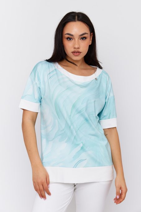 BERTINA women’s short-sleeved tunic with abstract print and contrast hem 