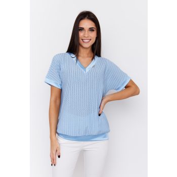   Rella women’s tunic – V-neck perforated summer top with satin trim and elastic hem