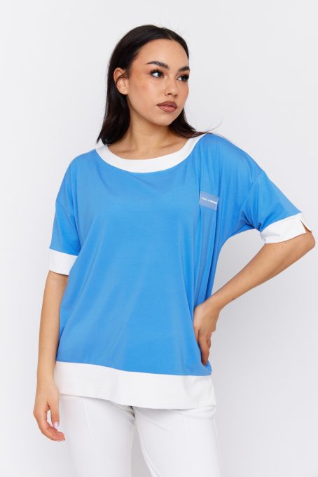 BERTINA women’s short-sleeved tunic with abstract print and contrast hem 