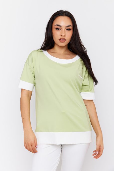 BERTINA women’s short-sleeved tunic with abstract print and contrast hem 