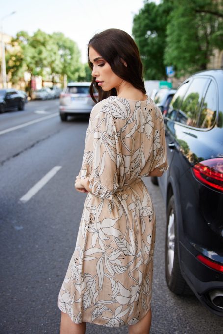 ESTILLA Women's V-Neck Ruffle Sleeve Belted Dress