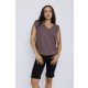 Verona női V-nyakú nyári felső húzott vállal, gumis aljjal, barna,M,Tara X Viktori,Curve