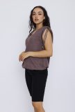 Verona női V-nyakú nyári felső húzott vállal, gumis aljjal, barna,M,Tara X Viktori,Curve