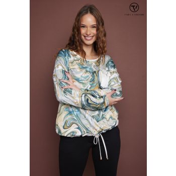   KÓKUSZ női oversized felső , zsebes, arany gombos,alján megkötős,mintás,S-M,Curve Fashion