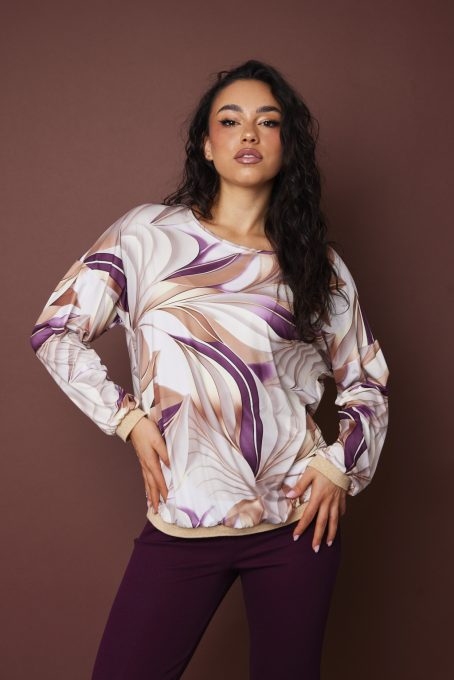 anoushka women's tunic round neck elastic hem black and white print