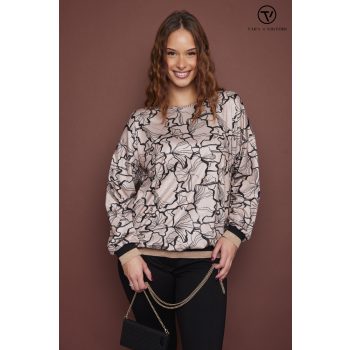   anoushka women's tunic round neck elastic hem black and white print