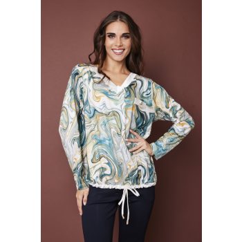   RAMI női felső, V-nyakú, megkötős aljú tunika csíkbetéttel és gombbal,mintás,L,Tara X Viktori,Curve Kollekció