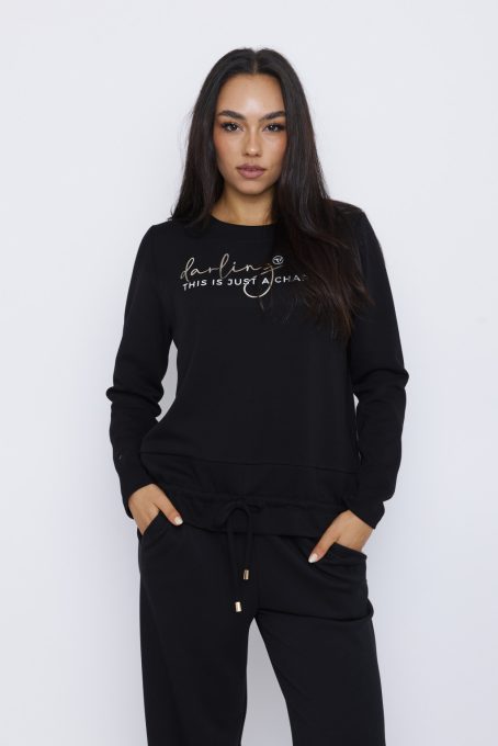 EVORA női pulóver rövid ujjal, gumis aljjal és motiváló felirattal,fekete,L-XL,Tara X Viktori,Curve