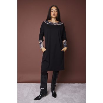   VY női ruha, csónaknyakú, denevérujjú, gombos ruha – mintás,S-M,Tara X Viktori,Curve Fashion