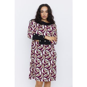   VY női ruha, csónaknyakú, denevérujjú, gombos ruha – mintás,S-M,Tara X Viktori,Curve Fashion