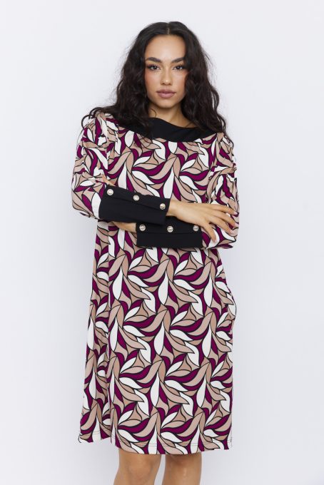 VY női ruha, csónaknyakú, denevérujjú, gombos ruha – mintás,L-XL,Tara X Viktori,Curve Fashion