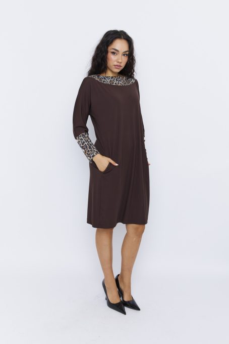 VY női ruha, csónaknyakú, denevérujjú, gombos ruha – mintás,S-M,Tara X Viktori,Curve Fashion