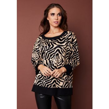   BERTINA női kötött pulóver csónaknyakú,mintás,L,Tara X Viktori, Curve Kollekció