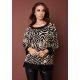 BERTINA női kötött pulóver csónaknyakú,mintás,L,Tara X Viktori, Curve Kollekció