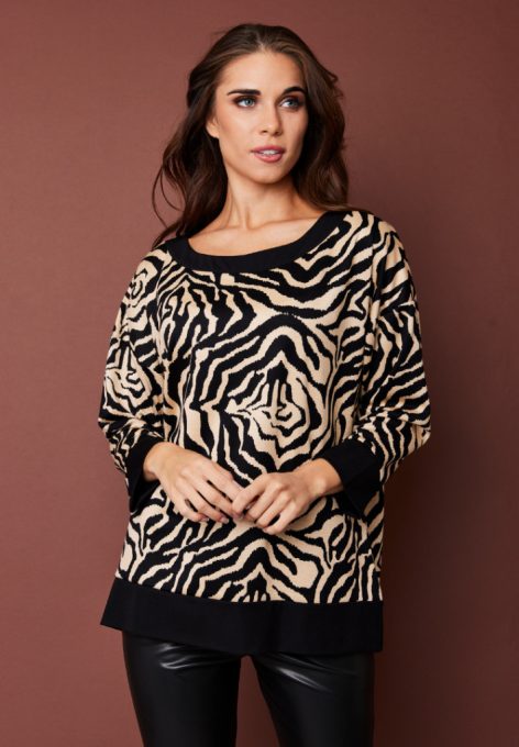 BERTINA női kötött pulóver csónaknyakú,mintás,XXL,Tara X Viktori, Curve Kollekció