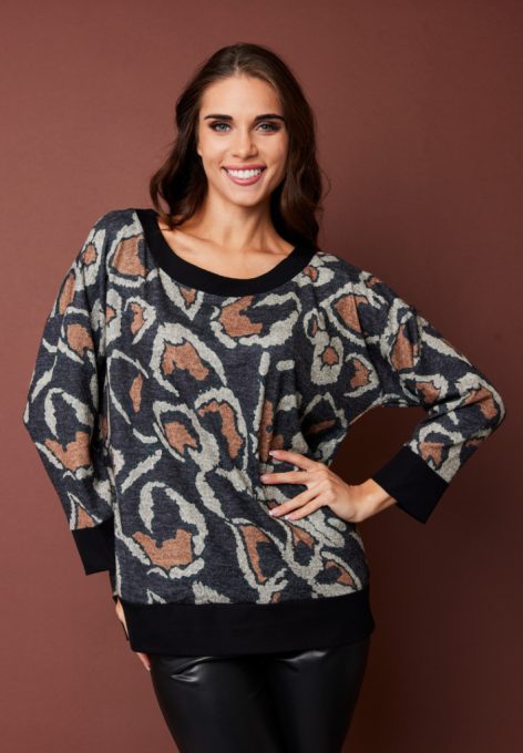 BERTINA női kötött pulóver csónaknyakú,mintás,XL,Tara X Viktori, Curve Kollekció