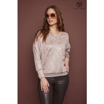   CHANTIL női felső – V-nyakú, passzés ujjú, bővebb szabású,mintás,S,Tara x Viktori,Curve Kollekció