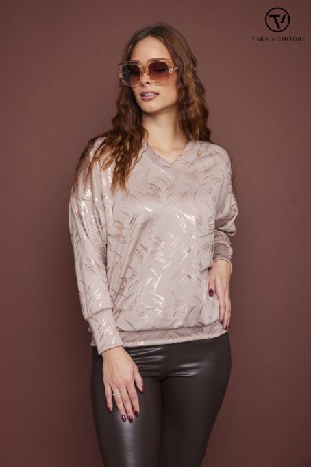 CHANTIL női felső – V-nyakú, passzés ujjú, bővebb szabású,mintás,XL,Tara x Viktori,Curve Kollekció