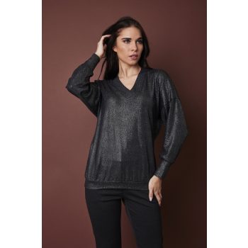   CHANTIL női felső – V-nyakú, passzés ujjú, bővebb szabású,grafit csillogó,M,Tara x Viktori,Curve Kollekció